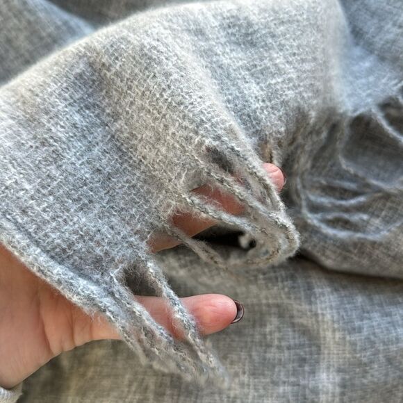 NWT Lane Bryant Women’s Plaid Fringe Hem Poncho Shaw Cardigan OS Gray White - Picture 8 of 13